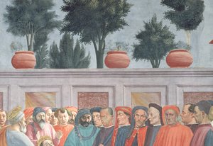 Têtes de personnes sous le mur de fond, de la Résurrection du fils de Théophile et Saint Pierre intronisé comme premier évêque d